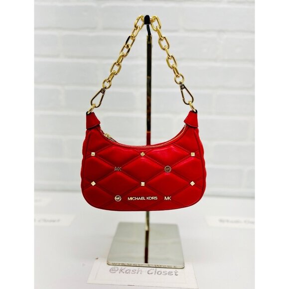 Michael Kors Cora Extra-Small Quilted Shoulder Bag Bright Red - Picture 6 of 11